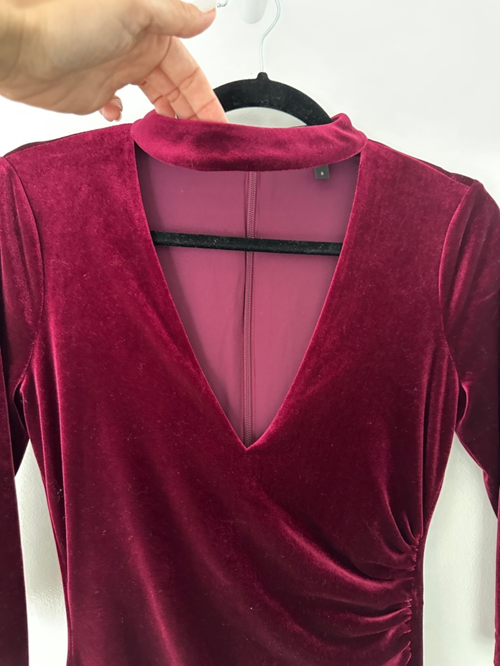 BCBGMaxAzria Burgundy Velvet V-Neck Midi Dress - Picture 2 of 6